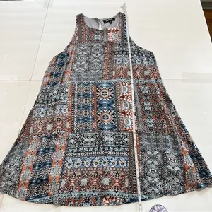 Lulus Design‎ Major Grey Blue Floral Boho Print Sleeveless Swing Dress LARGE thumbnail 9