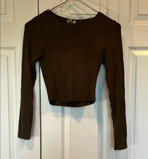 Bozzolo Brown Fitted Crop Blouse Long Sleeve thumbnail 1