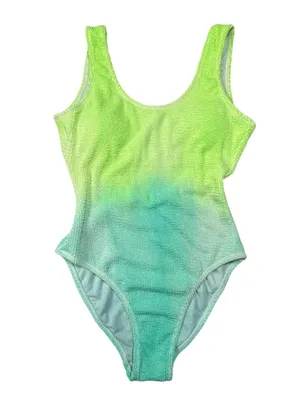 Green Aqua Ombre One Piece Swimsuit Women’s XS Scoop Neck Textured Swimwear thumbnail 2
