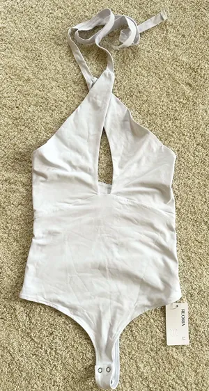 REORIA Butsmooth® Women's Trendy Sexy Criss Cross Halter Neck Sleeveless Thong Bodysuits thumbnail 1