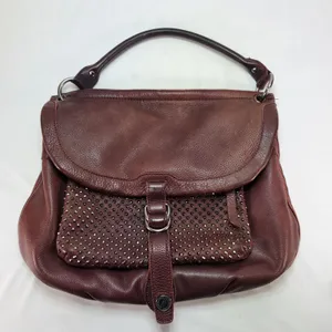 REVEL New York Studded Pebbled Leather Shoulder Bag Purse Brown Dark Red Y2K‎ thumbnail 1