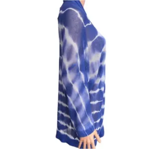 Chico’s Farida Tie Dye Linen Open Mesh Knit Cardigan Womens M Blue Coastal Boho thumbnail 4
