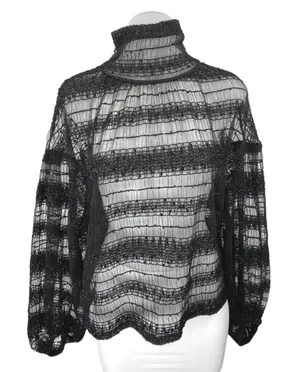 Express Women's Black Metallic Lace Long Sleeve Turtleneck Sheer Blouse Top Sz M thumbnail 1