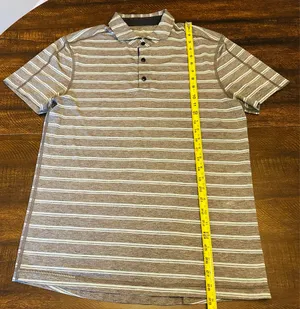 Lululemon Men’s Performance Gray/Blue Striped Polo-Medium thumbnail 2