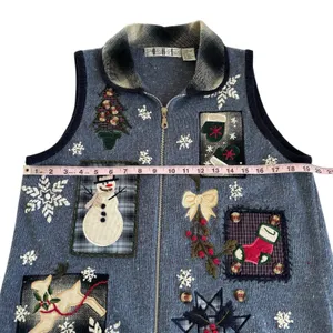 Vintage OHI Ugly Christmas Sweater Vest Patchwork Granny Cottage Womens Medium thumbnail 3
