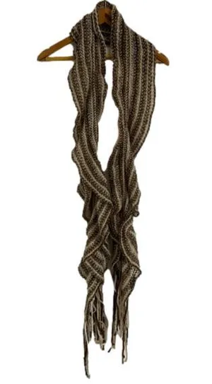 Mixit Brown Multicolor Long Ruffle Scarf with Tassels thumbnail 1