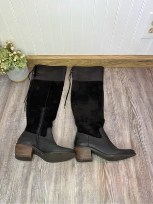 Lucky Brand Komah Black Suede and Leather Upper Knee High Boots Lace Womens 5.5 thumbnail 3