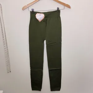F&F Fleece Warmer Weather High-Waist Olive Green Full Length Leggings thumbnail 6