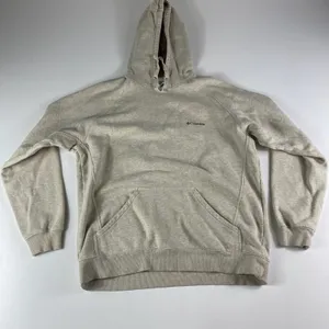 Columbia Hoodie Sweatshirt Womens Large Beige Pockets Drawstring Pullover READ thumbnail 1