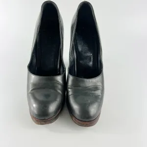 Gucci Vintage 90's Dark Taupe /Brown Leather Wood Platform Heels Shoes Women 8 thumbnail 3