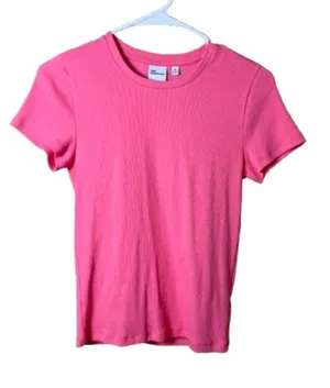 ARITZIA TNA Home Stretch Ribbed T Shirt Top Size Medium Pink Coral thumbnail 1
