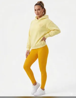 NWT WILO The Label Butter Yellow Ribbed High Rise Leggings L thumbnail 1