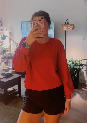 SheIn Women’s Red Ribbed Long Sleeve thumbnail 1