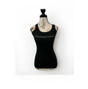 Y2K Black Bridesmaid Rib Tank Top Crystal Rhinestone Bachelorette Party Bridal M thumbnail 2