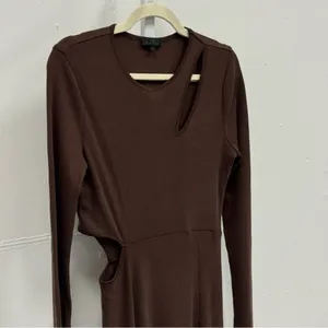 Revolve THE RANGE Mass Rib Cutout Long Sleeve‎ Midi Sweater Dress Espresso Large thumbnail 8