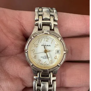 Vintage Milan Quartz Watch water resistant hour and day silver band gold numbers thumbnail 5