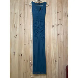 NWT Lulus Aveline Dark Slate Jersey Knit Ruched Bodycon Maxi Dress Bridesmaid S thumbnail 2