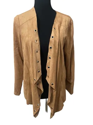 Chico's Camel Grommet-Trim Drape Faux Suede Jacket thumbnail 2