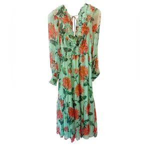 ANTHROPOLOGIE The‎ Odetta Ruffled V-neck Dress Green and Red Floral size Medium thumbnail 5