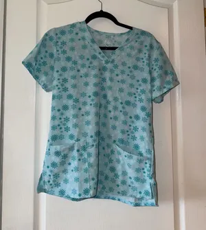 Aqua Floral Snowflake Scrub Top Blue thumbnail 1