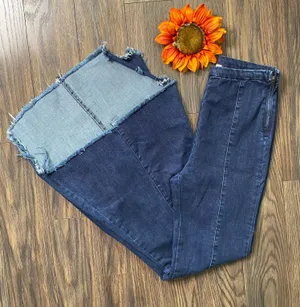 FOR THE REPUBLIC Hi-Low Raw Hem Bell Bottom Jeans | 6 thumbnail 6
