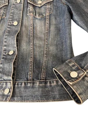 Gap Denim Jean Jacket Blue Stretch Silver Hardware Buttons Size Medium thumbnail 2