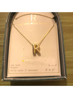 A New Day NWT 14k Gold Dipped Bubble "R" Necklace 16/18" w/3" Extender thumbnail 3