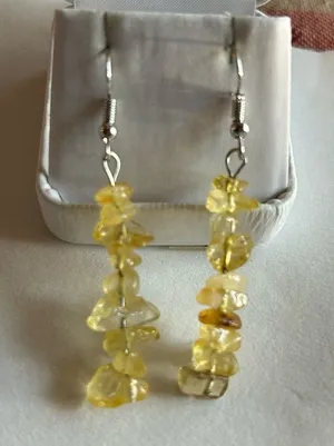 3/$20 Yellow Crystal Rock Stacked Ornate Silver Tone Long Dangling Earrings thumbnail 1