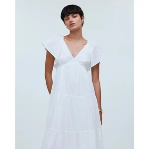 Madewell Tie Back Flutter Sleeve Tiered Midi Dress White Cottagecore US 00 NWT thumbnail 2