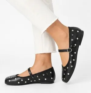 Scoop Womens Mary Jane Flats Size 8 Black Studded Memory Foam Ballet Shoes thumbnail 1