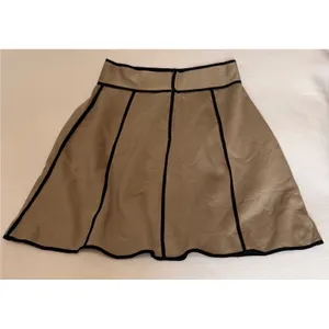 Emporio Armani Beige A-Line Skirt Black Contrast Piping Paneled Sz 42/US 6 thumbnail 4