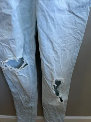 Forever 21 Light Blue Distressed Denim Overalls thumbnail 3