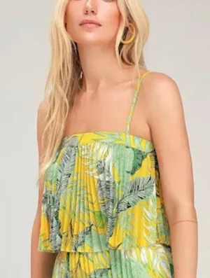 Lulus Chase the Sun Yellow Tropical Print Pleated Crop Top - M thumbnail 4
