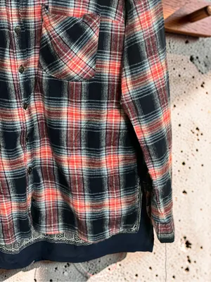 Free People Behind The Flannel Plaid & Floral Bandana Mixed Media Button Down thumbnail 8