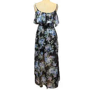 Abercrombie & Fitch S Floral High-Low Off-Shoulder Dress Blue Cottagecore Summer thumbnail 4