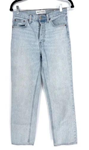 Aritzia Denim Forum The Arlo High Rise Straight Jeans Size 29 Light Wash GUC thumbnail 1
