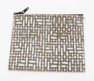 Womens Coin Pouch Slate Gray Grain Leather Textured Basket Weave Card Holder thumbnail 1