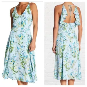 Adelyn Rae ruffle floral midi open back sky blue‎ dress sz M thumbnail 2