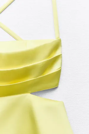 Zara dress mini cut out ruffle yellow blogger wedding evening summer party thumbnail 15