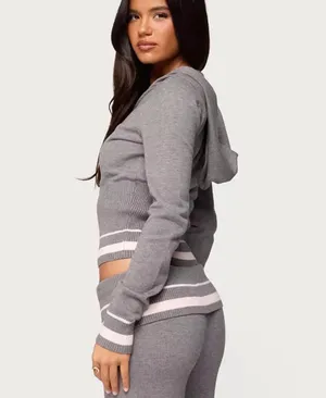 Edikted Kaliya Stripey Knit Zip Up Hoodie thumbnail 2