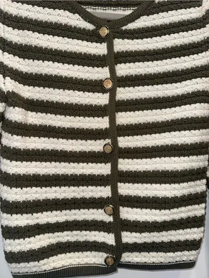 Mango jewels button stripped green and white cardigan size small thumbnail 2