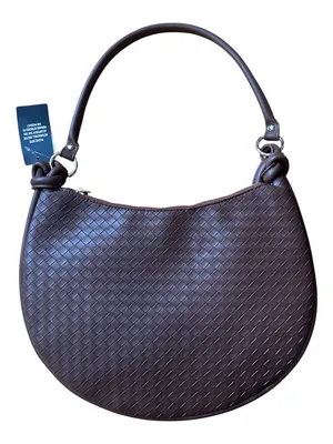 Crescent Woven Dark Espresso Shoulder Handbag Purse Satchel Medium Knotted Strap thumbnail 4
