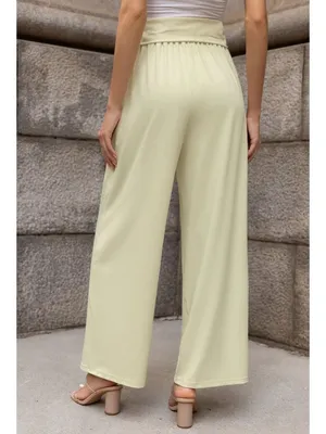NWT Cupshe Light Yellow Wide Leg Jersey Pants - Size: Small thumbnail 9