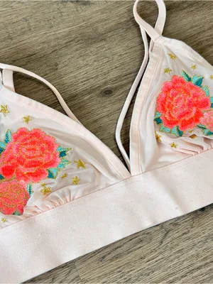 Victoria's Secret PINK| Pale Pink Sheer Triangle Bralette with Neon Floral Embroidery thumbnail 4