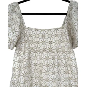 Anthropologie Maeve Smocked Tunic Floral‎ Embroidered Mini Dress Ivory Size XXS thumbnail 6