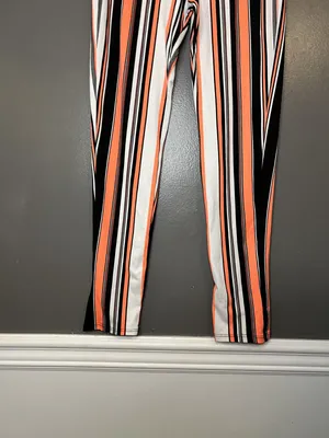 Rainbow Sandals Rainbow Pants Womens Small Black White Orange Stripe Leggings Made USA Pull On thumbnail 3