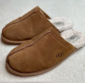 UGG Tan Suede Slippers with Plush Lining thumbnail 1