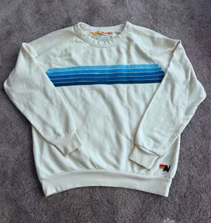 Aviator Nation 5 stripe Vintage White and blue Crewneck Sweatshirt thumbnail 1