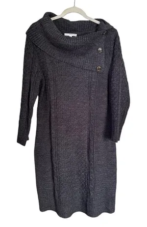 Studio One Women’s Sz XL Gray Cowl Neck Bodycon Knee Length Knit Sweater Dress thumbnail 1