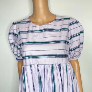 English Factory Puff Sleeve Striped Mini Dress size M Lilac Relaxed Babydoll New thumbnail 7
